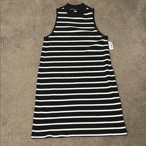 Black and White Striped knit Sleeveless Dress